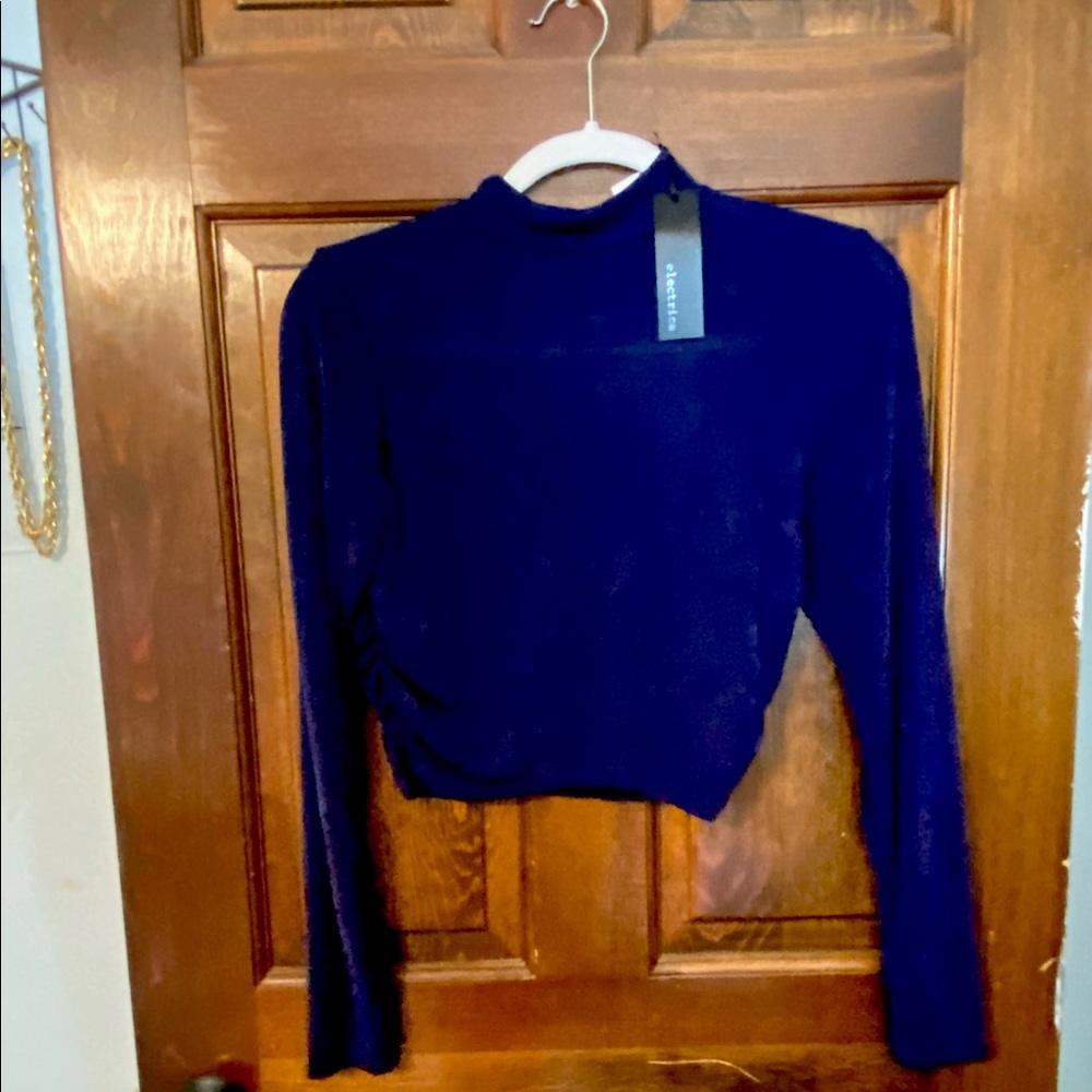 Blue long sleeve crop top
